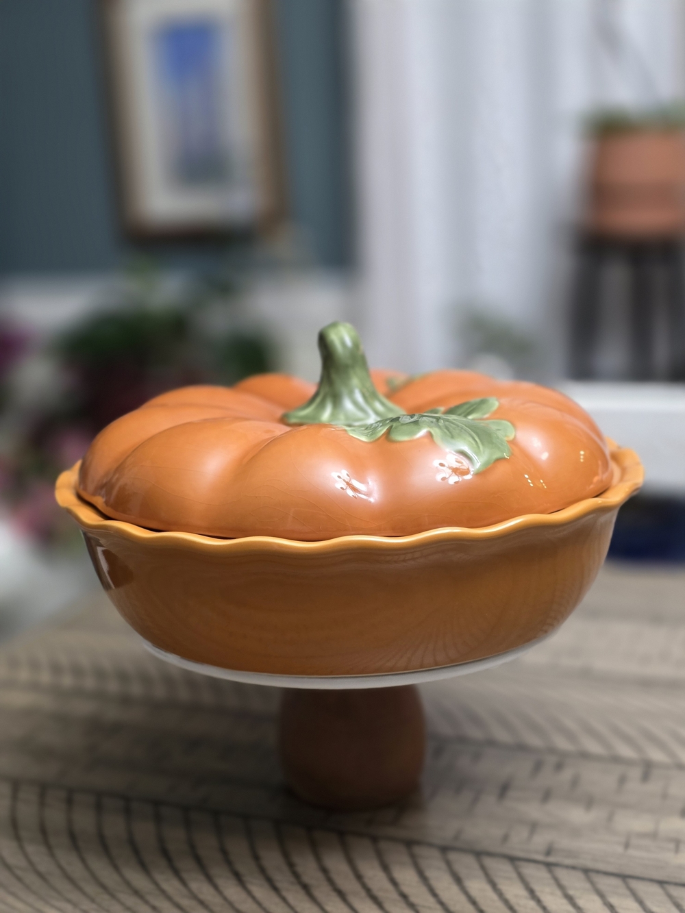 Ceramic Pumpkin Serving Bowl with Lid - Orange